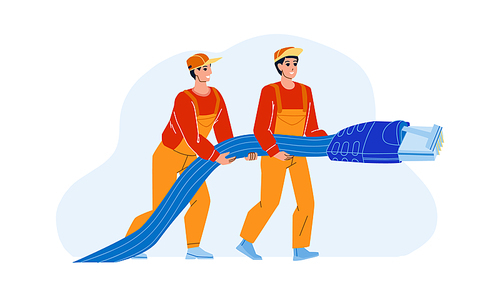 Network Lan Support Repairmen With Cable Vector. Network Lan Support Service Men Fixing And Connecting Cord. Characters Guys Engineer Internet Provider Employees Flat Cartoon Illustration