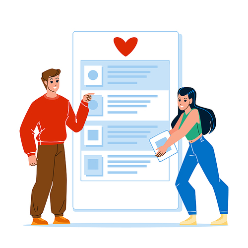 Wish List Create Write And Check Couple Vector. Young Man And Woman Writing And Checking Wish List, Preparing Present At Valentine Day Or Christmas Event. Characters Flat Cartoon Illustration
