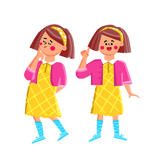 School Girl Thinking And Asking Question Vector. Happy Schoolgirl Think And Ask Question For Resolve Problem. Expressive Character Lady Educational Request Flat Cartoon Illustration