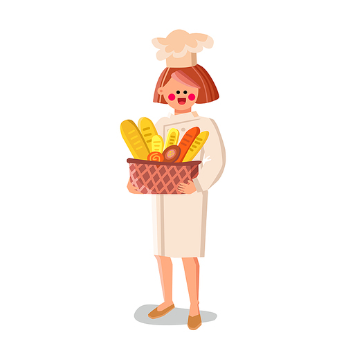 baker woman chef. bakery female. pastry apron uniform and hat. bake factory. vector character flat cartoon Illustration