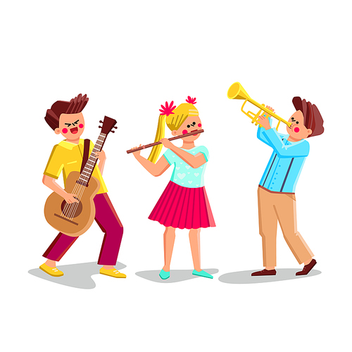 orchestra children band. kid orchestra group. school musician class. kid performance activity. vector character flat cartoon Illustration