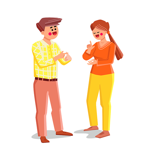 sign finger language man and woman. sign finger language person. deaf people. vector character flat cartoon Illustration
