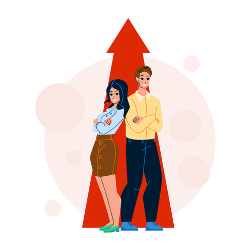 Economic Growth Business Man And Woman Vector. Businessman And Businesswoman Economic Growth And Profit. Characters Businesspeople Growing Money And Earning Flat Cartoon Illustration