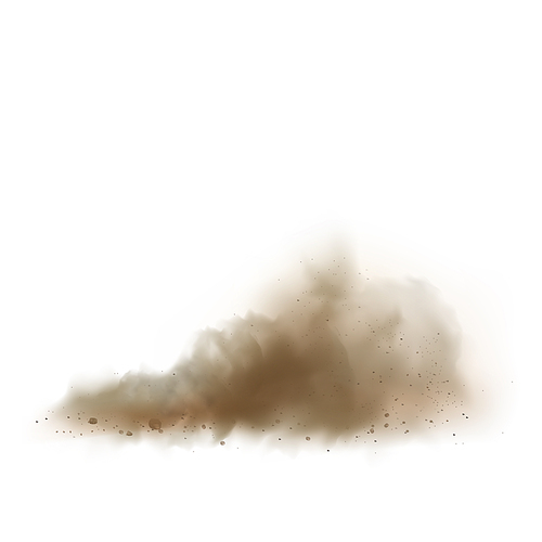 Dust Cloud On Road From Vehicle Or Bike Vector. Scattered Cloudy Dust Motocross Track. Brown Crumbly Ground Smoke Effect, Explosive Sandy Powder Ornament Template Realistic 3d Illustration