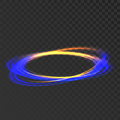 Glowing Circle Mystic Shine Frame Effect Vector. Blue And Yellow Lighting Circle, Bright Neon Loop. Fantastic Luminous Swirl Radial Light Halo Ring Layout Realistic 3d Illustration