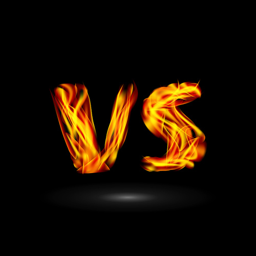 vs vector. flame letters fight background design. competition icon