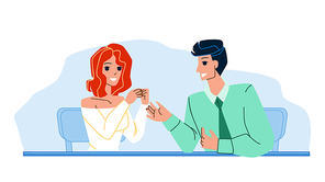 Business Negotiation Of Businesspeople Vector. Young Man And Woman Talking And Business Negotiation On Meeting Or Conference. Characters Businessman And Businesswoman Flat Cartoon Illustration