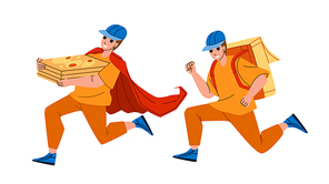 delivery man courier service. food box. fast order. deliver boy. package express person character web flat cartoon illustration