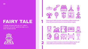 Fairy Tale Story Medieval Book Landing Web Page Header Banner Template Vector. Castle And Knight Armour Equipment, Magician And Witch Fairy Tale Character, Magic Mirror And Glass Sphere, Illustration