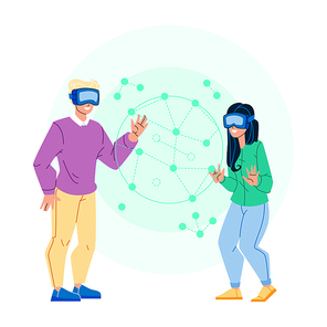 vr learning reality technology. digital future concept. education innovation character web flat cartoon illustration