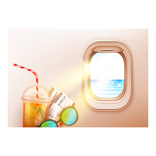 Tourism travel banner trip airplane. Vacation summer trip. Landskape map. vector character flat cartoon