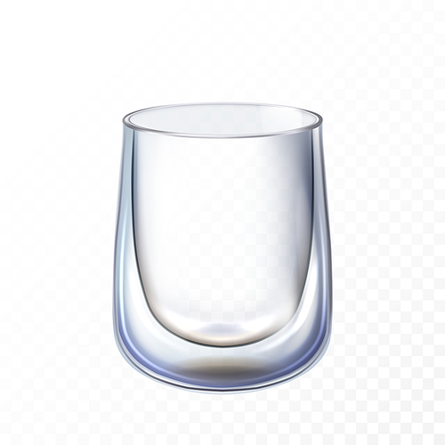 double glass cup empty transparent beverage tumbler. hot espresso. 3d realistic vector