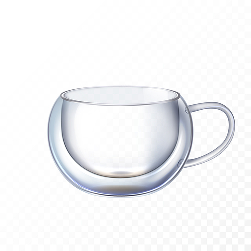 double glass cup cappuccino empty coffee double glass . fresh crema mug. 3d realistic vector