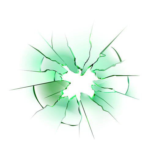 Glass Window Broken With Hole And Crack Vector. Destroyed And Cracked Glass. Damaged Smartphone Screen Or Destructed Windshield, Bullet Gunshot Crash Template Realistic 3d Illustration