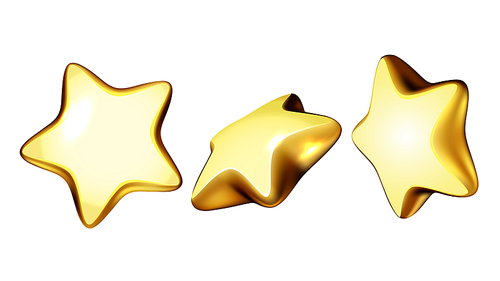 Golden Stars Product Or Service Review Set Vector. Golden Stars Stylish Glossy Decoration Different Side For Voting And Feedback. Elegance Ornament For Voting Template Realistic 3d Illustrations