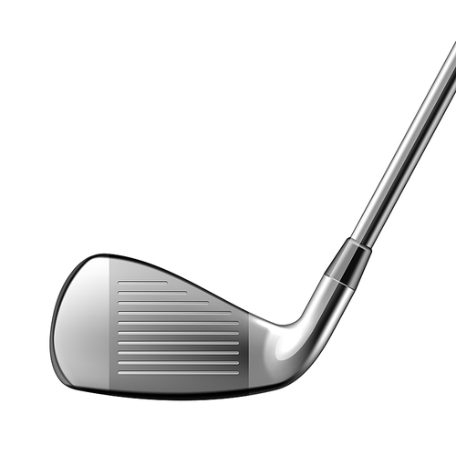 Golf Club Sportive Equipment For Play Game Vector. Iron Golf Club Tool For Playing Sport Activity. Metallic Accessory For Active Leisure Time Outdoor Template Realistic 3d Illustration