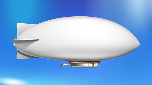 Helium Ship Blank Flying Transportation Vector. Inflatable Helium Ship Fly Transport In Cloudy Sky, Aircraft For Travel. Blimp Airship Cruising In Flight Template Realistic 3d Illustration