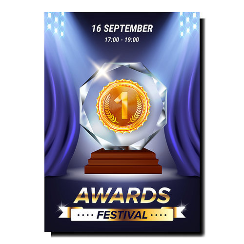 Awards Festival Creative Promotional Poster Vector. Awards Festival Prize For Champion Winning In Basketball Sportive Competition Advertise Banner. Sportsman Prize Style Concept Template Illustration