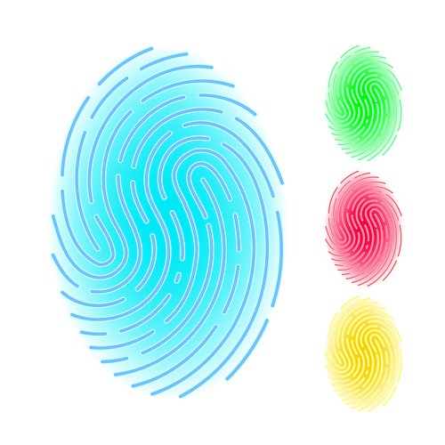 Fingerprint Multicolor Security System Set Vector. Fingerprint Security Technology For Approving And Make Payment With Mobile Phone. Electronic Protection App Template Realistic 3d Illustrations