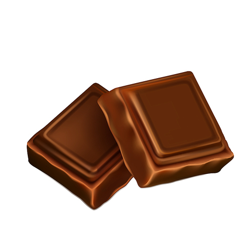 Darkness Chocolate Delicious Dessert Slices Vector. Chunk Of Chocolate Candies Pastry Eatery Nutrition Pieces, Dark Cocoa Delicacy Product. Confection Healthy Snack Template Realistic 3d Illustration