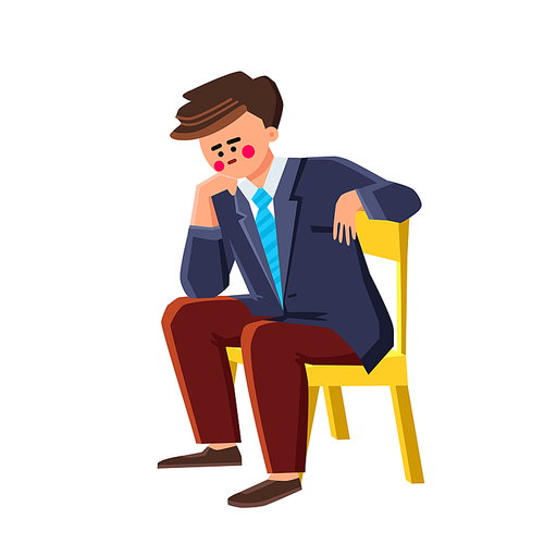 Philosophy Question Thinking Businessman Vector. Young Man Philosopher Sitting On Chair And Think Philosophy And Searching Problem Solution. Character Entrepreneur Flat Cartoon Illustration
