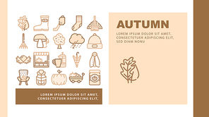 Autumn Season Objects Landing Web Page Header Banner Vector. Tree Leaves And Rake, Mushrooms And Pumpkin, Sock And Shoe, Umbrella And Armchair Illustration