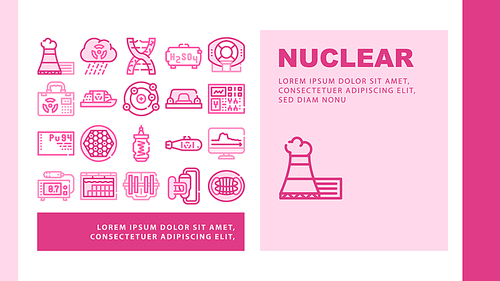Nuclear Energy Power Landing Web Page Header Banner Template Vector. Acid Rain And Dna Decay, Mri Equipment And Nuclear Suitcase, Red Button And Control Illustration