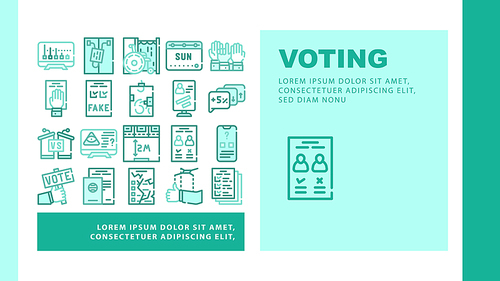 Voting And Elections Landing Web Page Header Banner Template Vector. Oath On Constitution And Ballot Box, Exit Polls, Disabled And Electronic Voting Booth, Illustration