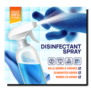 Disinfectant Spray Creative Promo Banner Vector. Disinfectant Spray Blank Bottle For Kill Germ And Virus Advertising Poster. Disinfection Chemical Liquid Style Concept Template Illustration