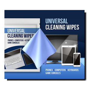 universal cleaning wipes promotion poster vector. cleaning wipes for clean laptop, tv, tablet and  phone screen blank pouch advertising banner. style concept template illustration