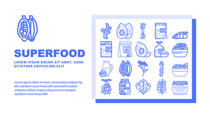 Superfood Natural And Vitamin Landing Web Page Header Banner Template Vector Ginger And Avocado Food, Spinach Leaves And Elder Plant, Olive Oil And Honey, Spirulina Hemp Seeds Superfood Illustration