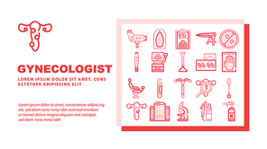 Gynecologist Treatment Landing Web Page Header Banner Template Vector. Gynecologist Colposcope And Stethoscope, Gynecological Suppositories And Chair Illustration