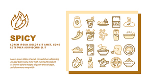 Spicy Dish Flavor Food Landing Web Page Header Banner Template Vector. Chili And Jalapeno Pepper,Spicy Chicken And Asian Meal, Chips And Soup, Nachos And Pizza Illustration