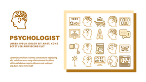 Psychologist Doctor Landing Web Page Header Banner Template Vector. Psychology Phobia And Luscher Test, Psychologist Cabinet Attributes And Diploma, Dialogue And Analysis Illustration