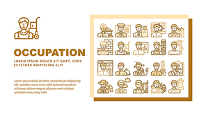 Male Occupation Job Landing Web Page Header Banner Template Vector. Miner And Policeman, Volunteer And Designer, Farmer And Builder, Mover And Plumber Occupation Illustration