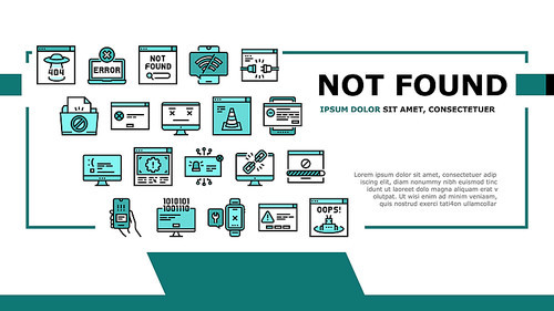 Not Found Web Page Landing Web Page Header Banner Template Vector. 404 Error And Not Found Internet Site, Lost Wire And Wireless Wifi Connection Illustration