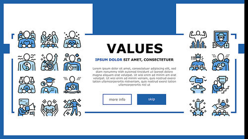 Values Human Life Landing Web Page Header Banner Template Vector. Love And Friendship, Health And Strength, Safety And Tranquility, Success And Power People Values Illustration