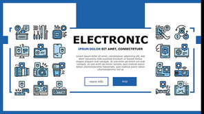 Electronic Repair Landing Web Page Header Banner Template Vector. Photo And Video Camera, Computer Chip And Screen, Phone And Tablet Fixing With Repair Tools Illustration