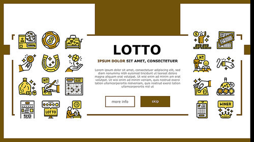 Lotto Gamble Game Landing Web Page Header Banner Template Vector. Lotto Ticket And Ball, Winner Winning Prize And Money, Clover And Rabbit Paw, Fortune And Lucky Illustration