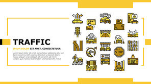 Traffic Jam Transport Landing Web Page Header Banner Template Vector. Broken Car And Accident, Traffic Light And Human Crossing Road On Crosswalk Illustration