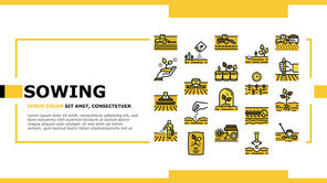 Sowing Agricultural Landing Web Page Header Banner Template Vector. Sowing Seeds And Field Processing, Plant Care And Harvesting, Tractor And Harvester Illustration
