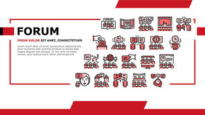 Forum People Meeting Landing Web Page Header Banner Template Vector. International And Business Online Forum, Public Debate And Hearing, Disputes And Vote, Illustration