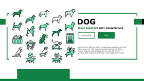 Dog Domestic Animal Landing Web Page Header Banner Template Vector. Yorkshire And Rottweiler, Beagle And French Bulldog, Golden Retriever And German Shepherd Dog Illustration
