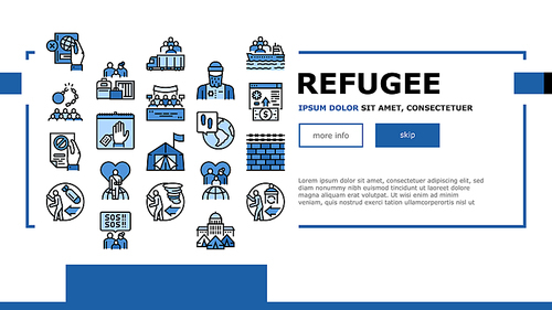 Refugee From Problem Landing Header Vector. Man And Family Refugee Escape From War And Hurricane, Worldwide Donation And Help, Illustration