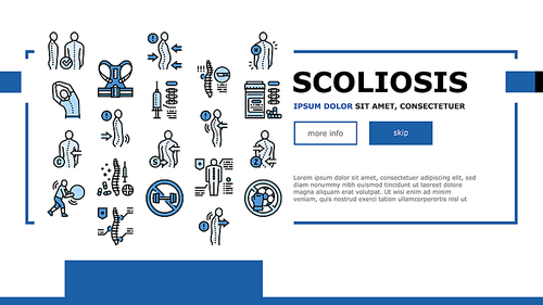 Scoliosis Disease Landing Header Vector. Corset And Surgery Medical Operation For Treatment Kyphosis And Scoliosis Health Problem Illustration