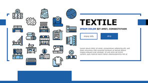 Textile Production Landing Header Vector. Silk Thread And Clothing Textile Production, Sewing Machine And Factory Industrial Equipment Illustration