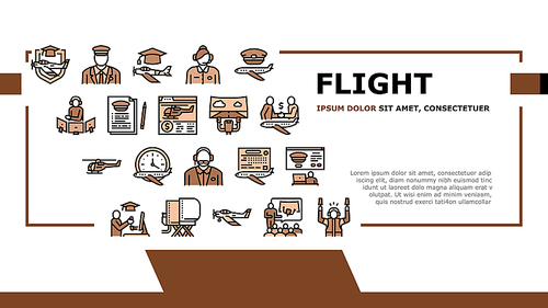 Flight School Educate Landing Header Vector. Flight Courses Education For Prepare Pilot And Air Navigator, Dispatcher And Steward Illustration