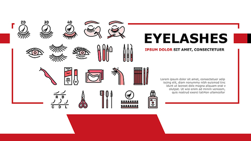 Eyelashes Extension Landing Header Vector. Applying And Correction Eyelashes, Patches And Tweezers, Brushes And Scissors Illustration