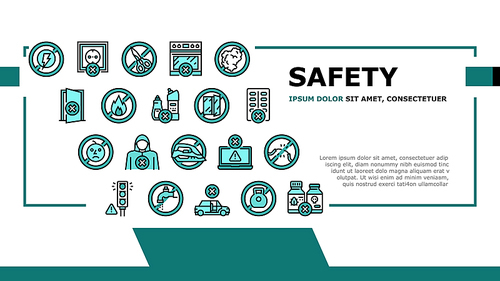 Child Life Safety Landing Header Vector. Poison And Chemical Liquid Prohibition Mark, Opened Window And Door, Child Life Safety Illustration
