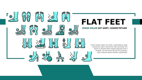 Flat Feet Disease Landing Header Vector. Orthopedic Insoles And Shoes, Inward And Outward Curvature Of Legs, Flat Feet Treatment Illustration